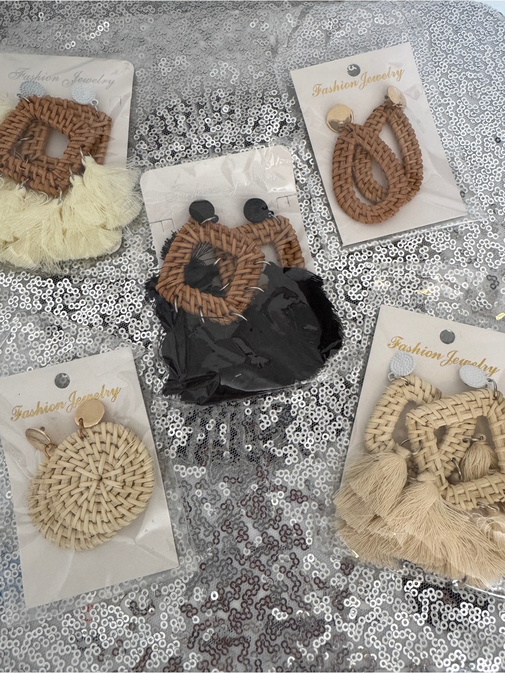 Fashion Jewelry Beige and Black Woven Kids Earrings Set